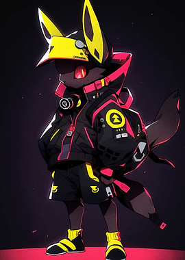 Cyberpunk Anime Character with Yellow Accents