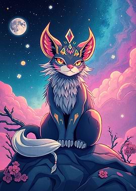 Fantasy Cat Starry Sky