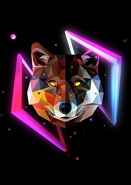 geometric wolf head with neon accents