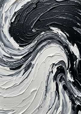 Abstract Black and White Swirl Painting