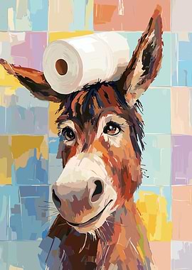Donkey with Toilet Paper on Head