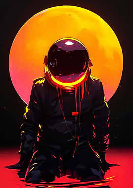 Astronaut in Dark Space with Moon