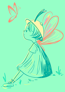 Cute Cartoon Fairy Girl with Butterfly