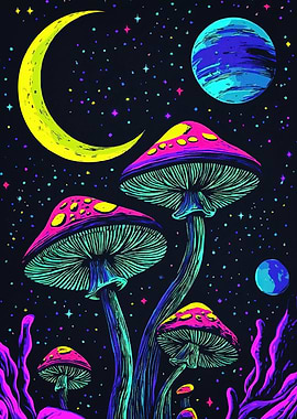 Neon Mushrooms Space