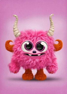 Cute Pink Furry Monster Illustration