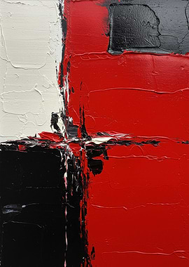 Abstract Red, Black, and White Painting