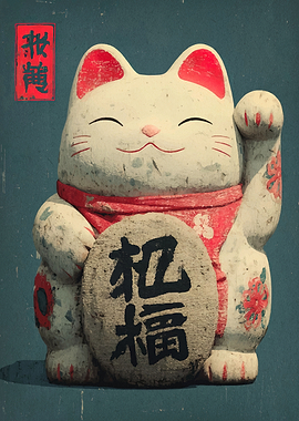 Vintage Maneki Neko Lucky Cat Statue