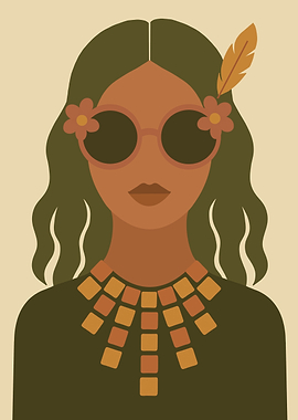 Boho Chic Woman Portrait Illustration