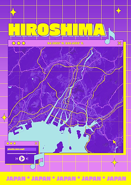 Hiroshima Map Art Retro Aesthetic