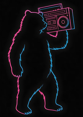 Neon Bear with Boombox