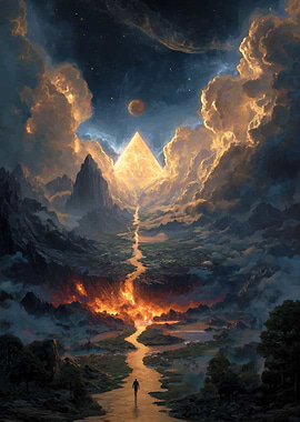 Mystical Pyramid Landscape with Figure
