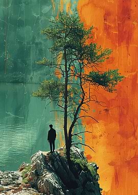 Solitary Figure by a Tree