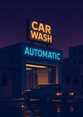 Night Car Wash Illustration