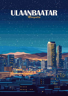 Ulaanbaatar Mongolia Cityscape at Night