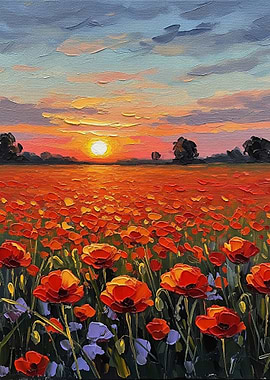 Poppy Field at Sunset Painting