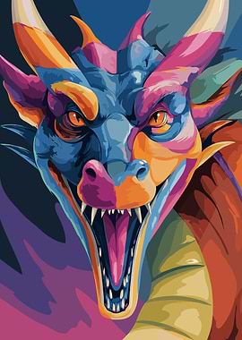Colorful Dragon Head with Open Mouth