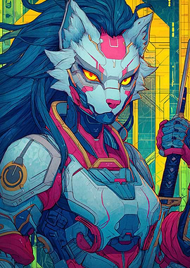 Cyberpunk Wolf Warrior with Katana