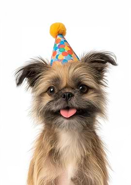 Brussels Griffon Dog with Party Hat