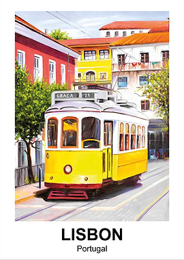 Lisbon Portugal Yellow Tram Painting