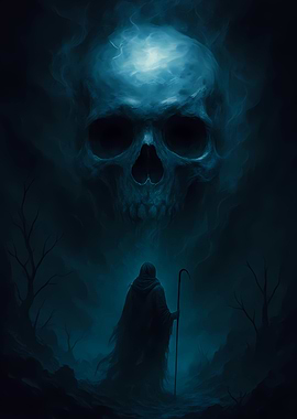 Grim Reaper and Skull in Blue