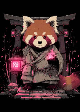 Red Panda Monk with Lantern