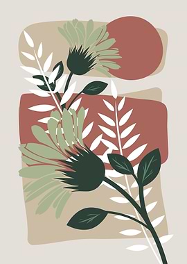 Abstract Floral Art with Geometric Shapes