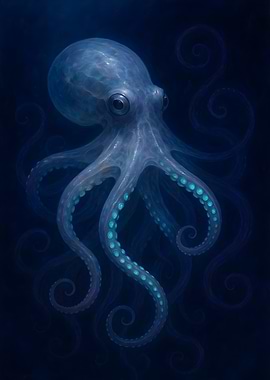 Blue Octopus in Deep Sea