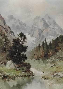 Mountain Landscape Painting with Lake