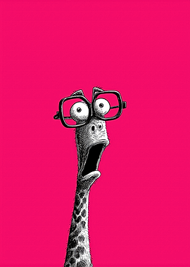 Surprised Giraffe with Glasses Illustration