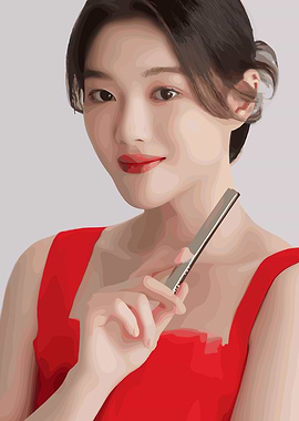 Woman with Lipstick in Red Dress