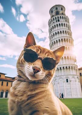 Cool Cat at Leaning Tower of Pisa