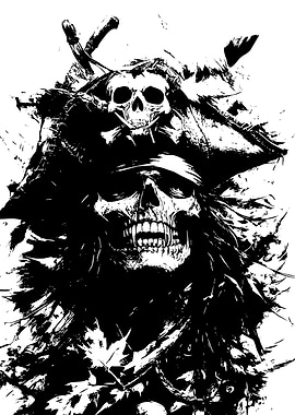 Pirate Skull Black and White Illustration