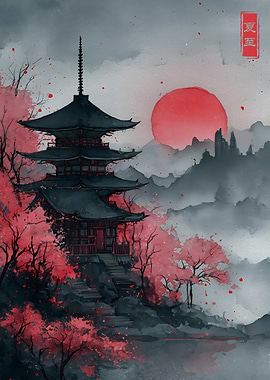 Japanese Pagoda Landscape