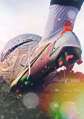 Soccer ball under a cleated shoe