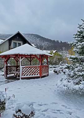 Snowy Gazebo Winter Landscape