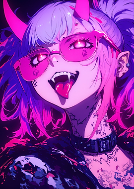 Anime Devil Girl with Pink Accents