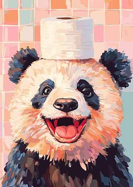 Panda with Toilet Paper Hat