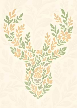 Floral Deer Head Illustration