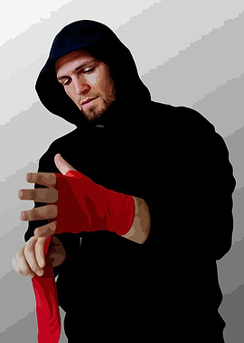Boxer Wrapping Hands in Red Wraps