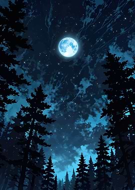 Night Sky with Moon and Trees