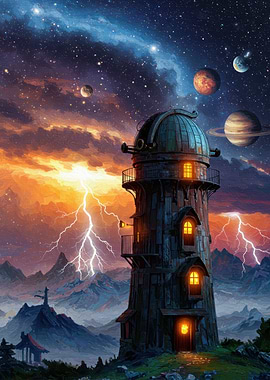 Astronomical Observatory Under a Stormy Sky