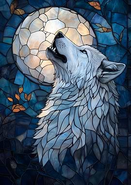 Howling Wolf Stained Glass Art