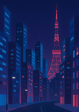 Night Cityscape with Tower