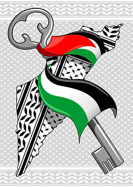 Palestine Map with Key and Flag