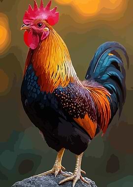 Colorful Rooster Portrait on Rock