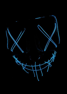 blue neon mask on black background