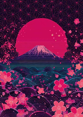 Mount Fuji Cherry Blossom Vaporwave