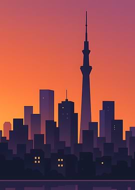 Cityscape Silhouette at Sunset