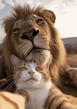Lion and Cat Friendship
