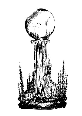 Chess Piece Landscape Ink Drawing